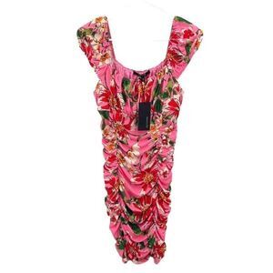 19 Cooper Bodycon Ruched Puff Sleeve Pink Floral Mini Dress. Size Small‎ NWT